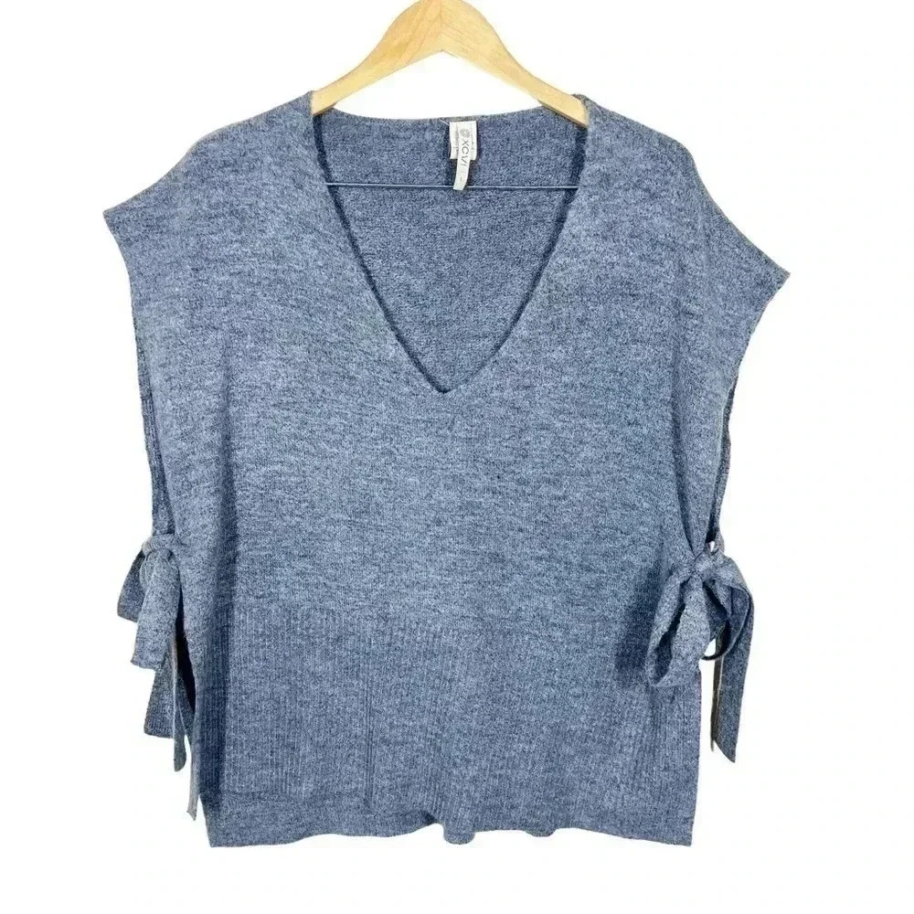 XCVI Womens Gray Vneck Kerby Sweater Vest Cooled Cinder Size Large Tie Details